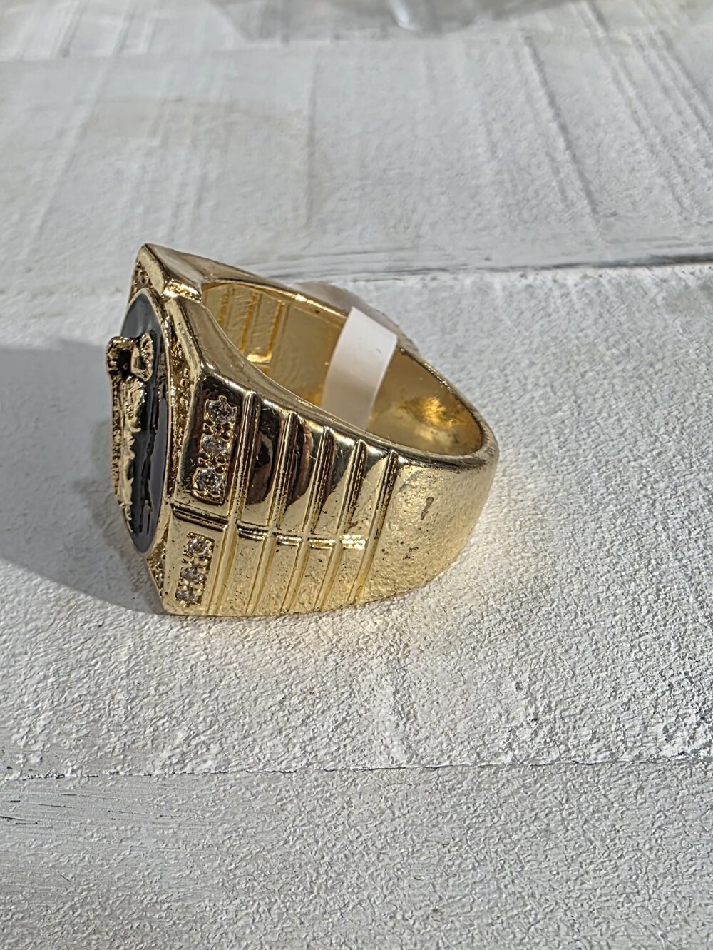 14k Gold-Plated Men's Signet Ring with Black Inlay